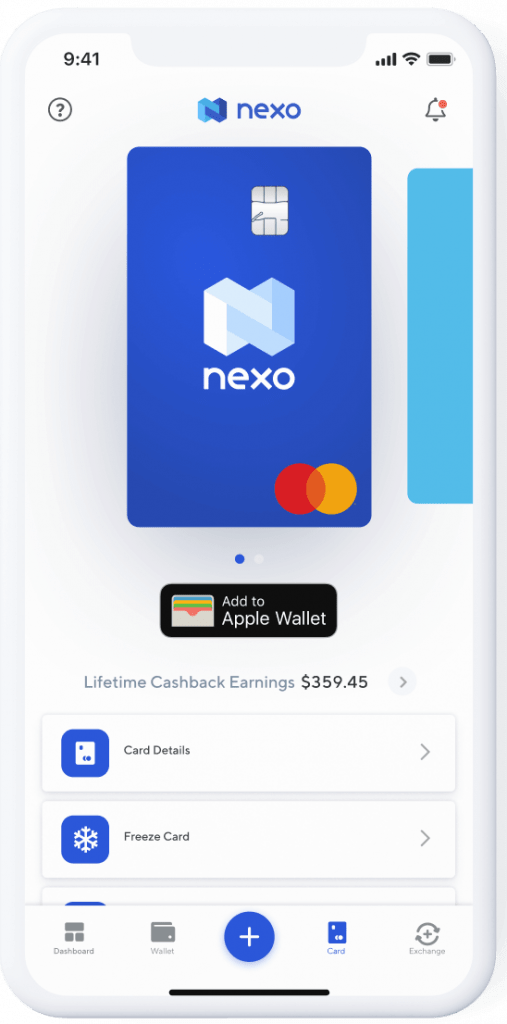Nexo crypto credit card with Apple Pay functionality