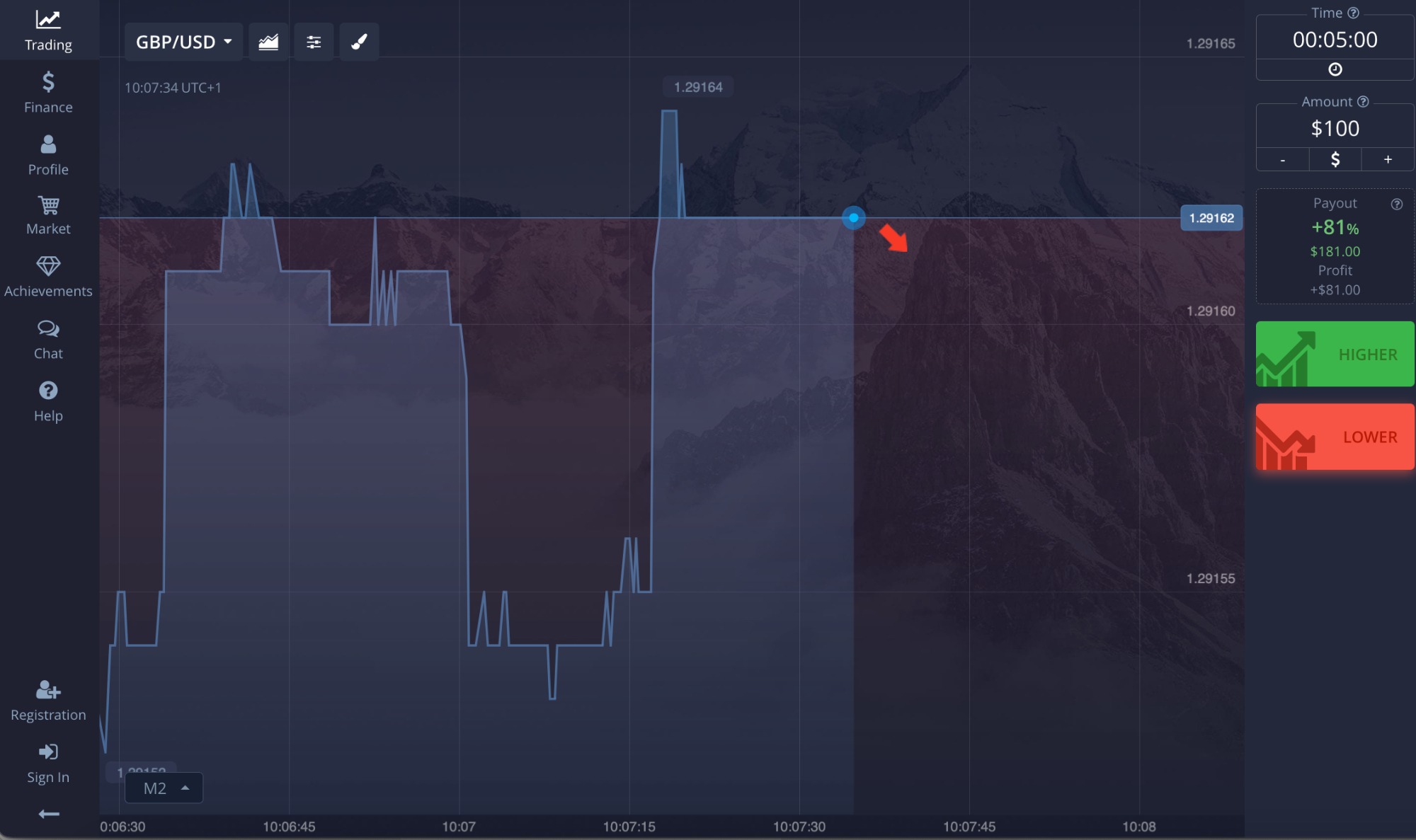 Fixed time trade on GBP/USD on Pocket Option platform